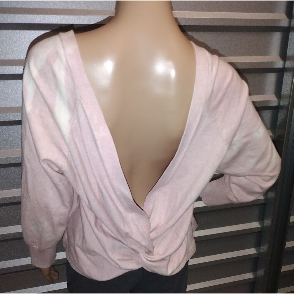 Victoria's Secret Women's XL Pink White Tie Dye Open Back Link Soft Knit Sweater
